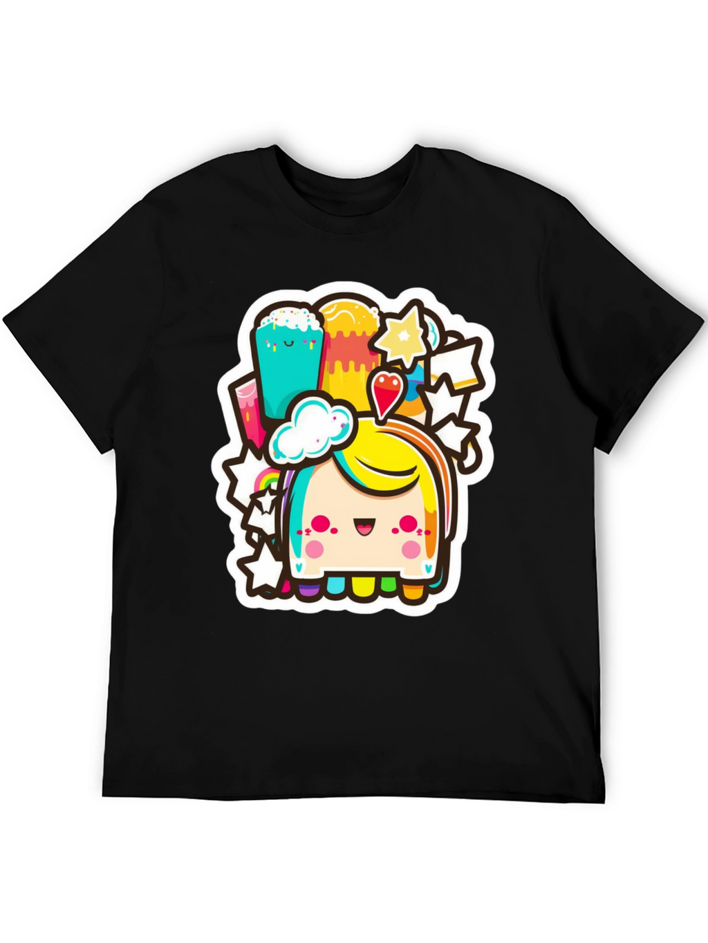 Kawaii Rainbow Creature Black Tee