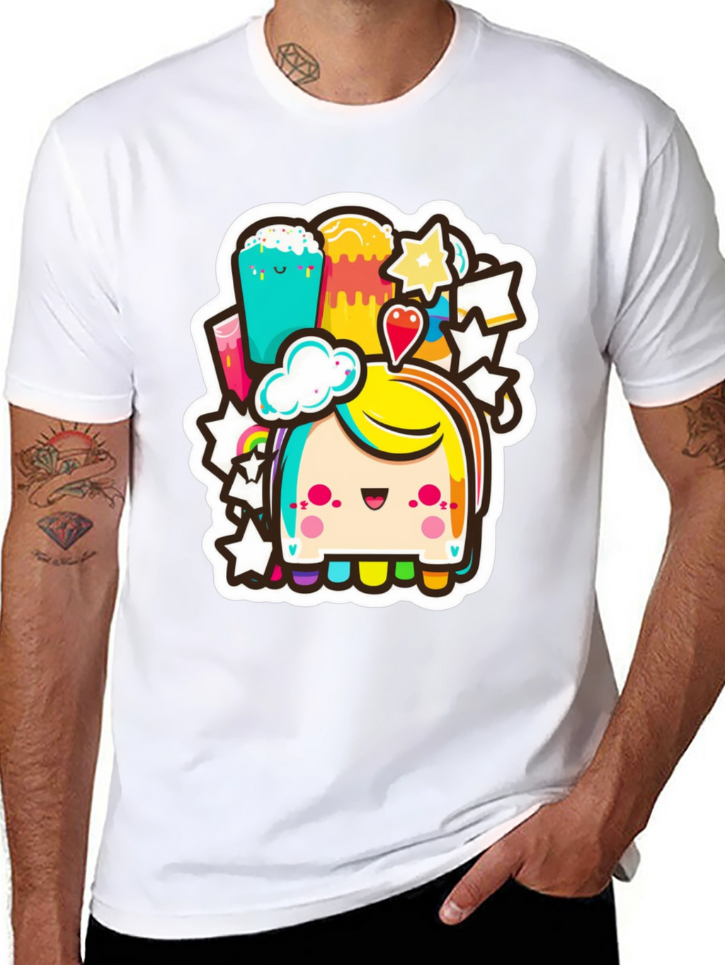Kawaii Rainbow Creature Black Tee