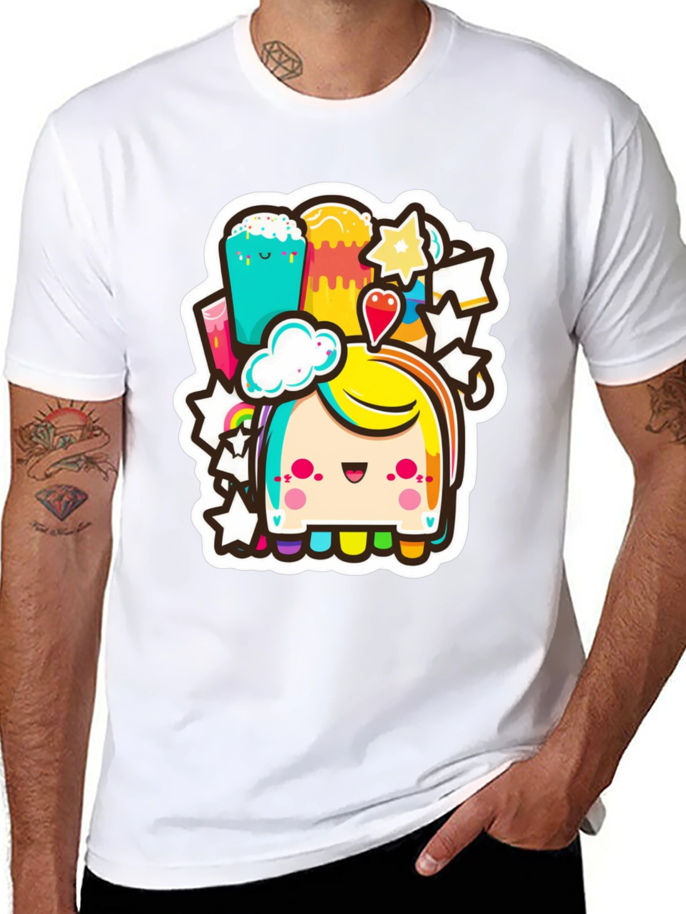 Kawaii Rainbow Creature Black Tee