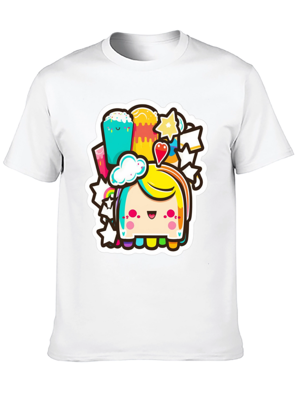 Kawaii Rainbow Creature Black Tee