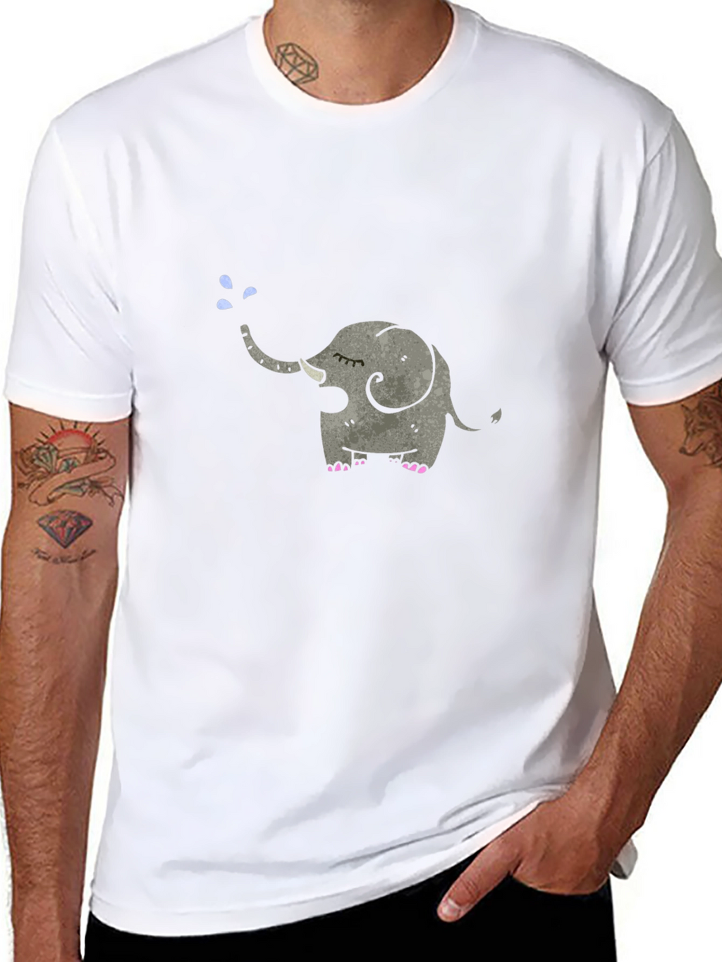 Elephant Tee: Cute Cartoon Animal Graphic Black T-Shirt