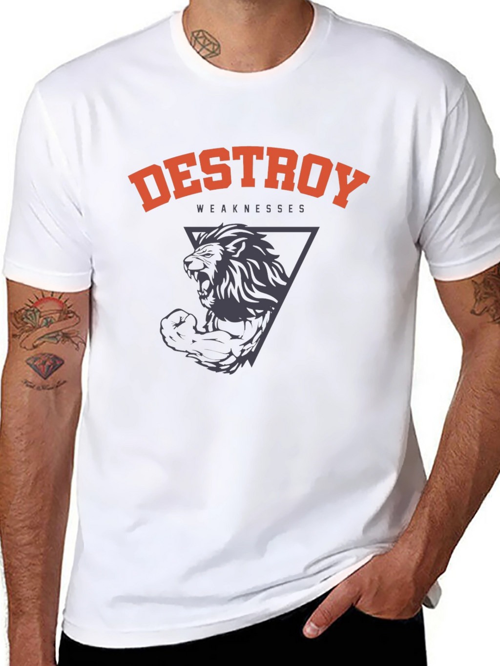 Destroy Weaknesses Lion Graphic T-Shirt - Black