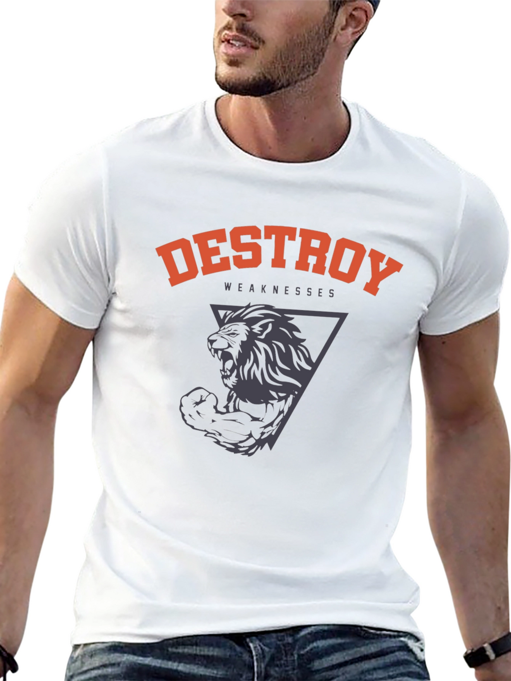 Destroy Weaknesses Lion Graphic T-Shirt - Black