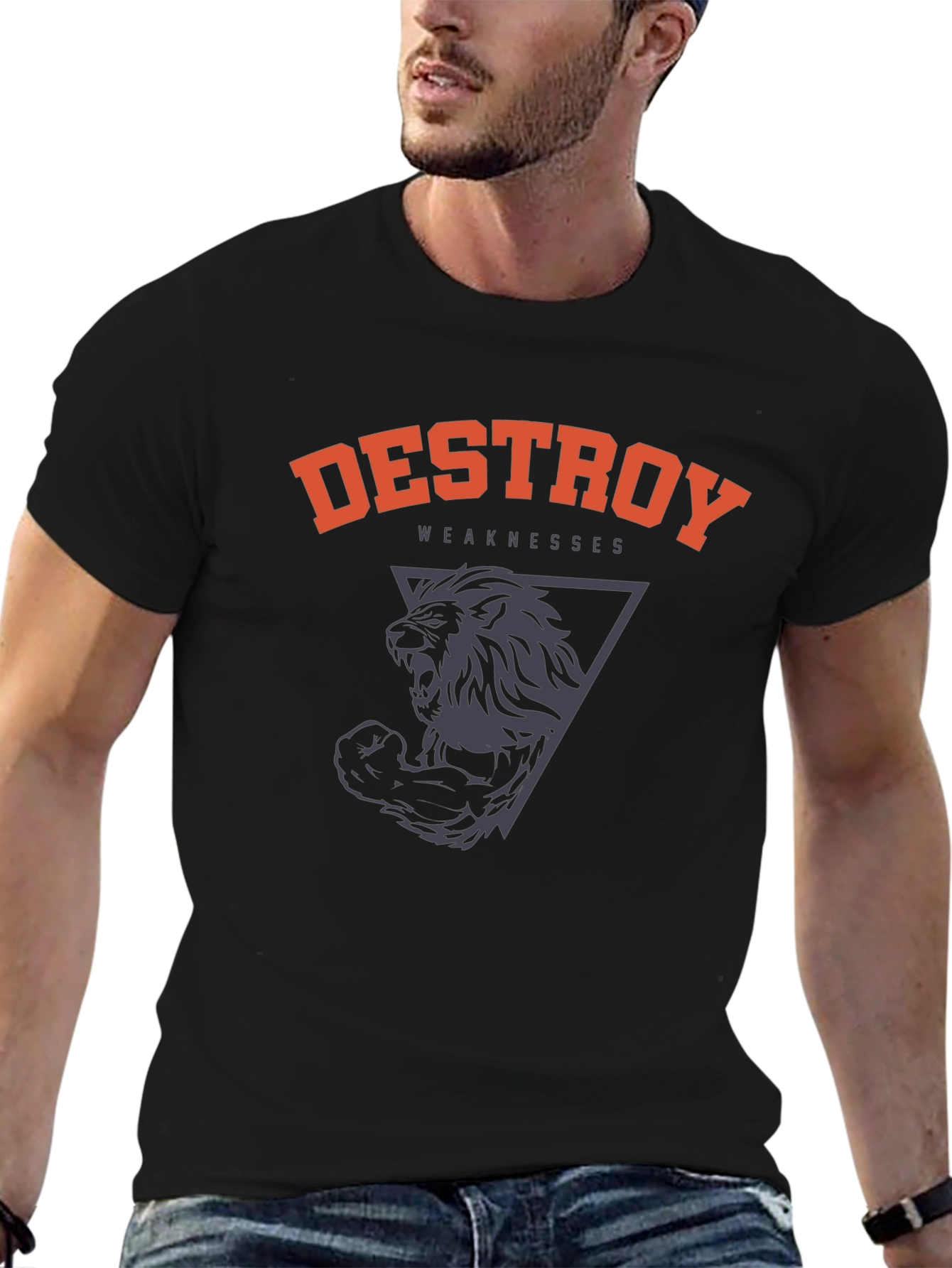 Destroy Weaknesses Lion Graphic T-Shirt - Black