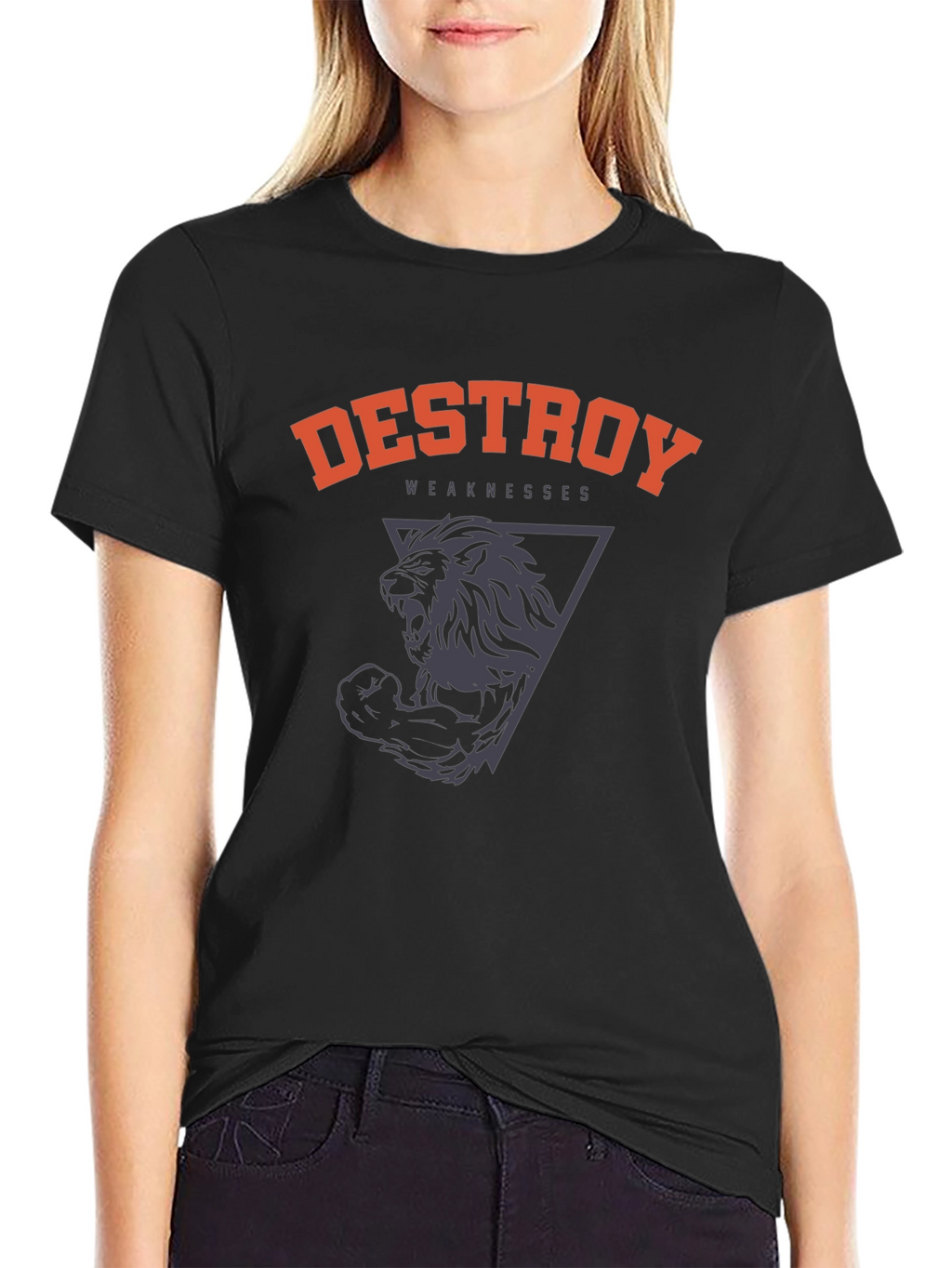 Destroy Weaknesses Lion Graphic T-Shirt - Black