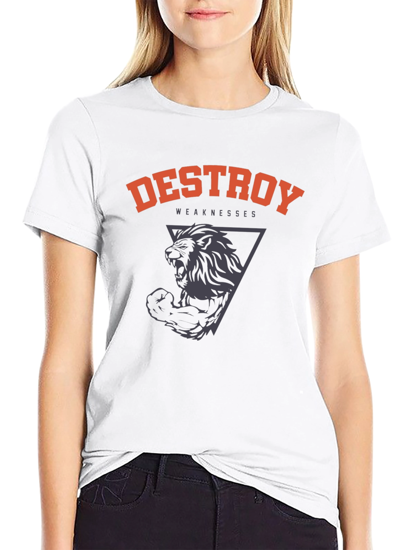 Destroy Weaknesses Lion Graphic T-Shirt - Black