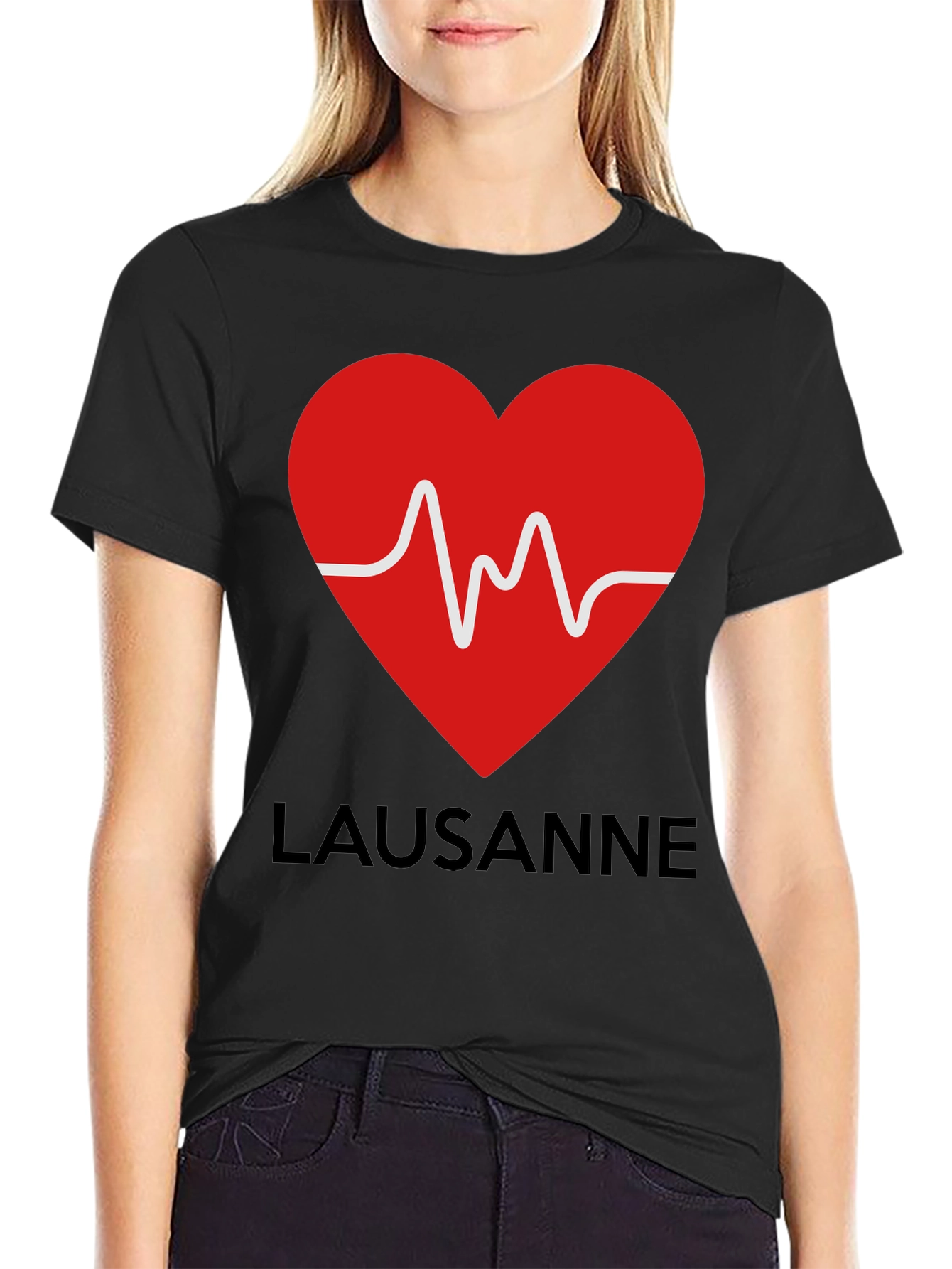 Lausanne Heartbeat Graphic Tee - Stylish Black T-Shirt