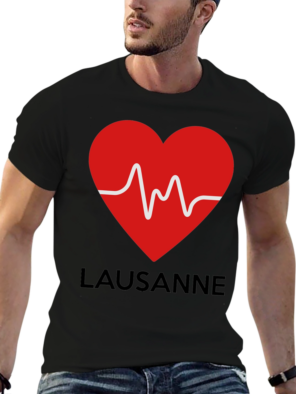 Lausanne Heartbeat Graphic Tee - Stylish Black T-Shirt