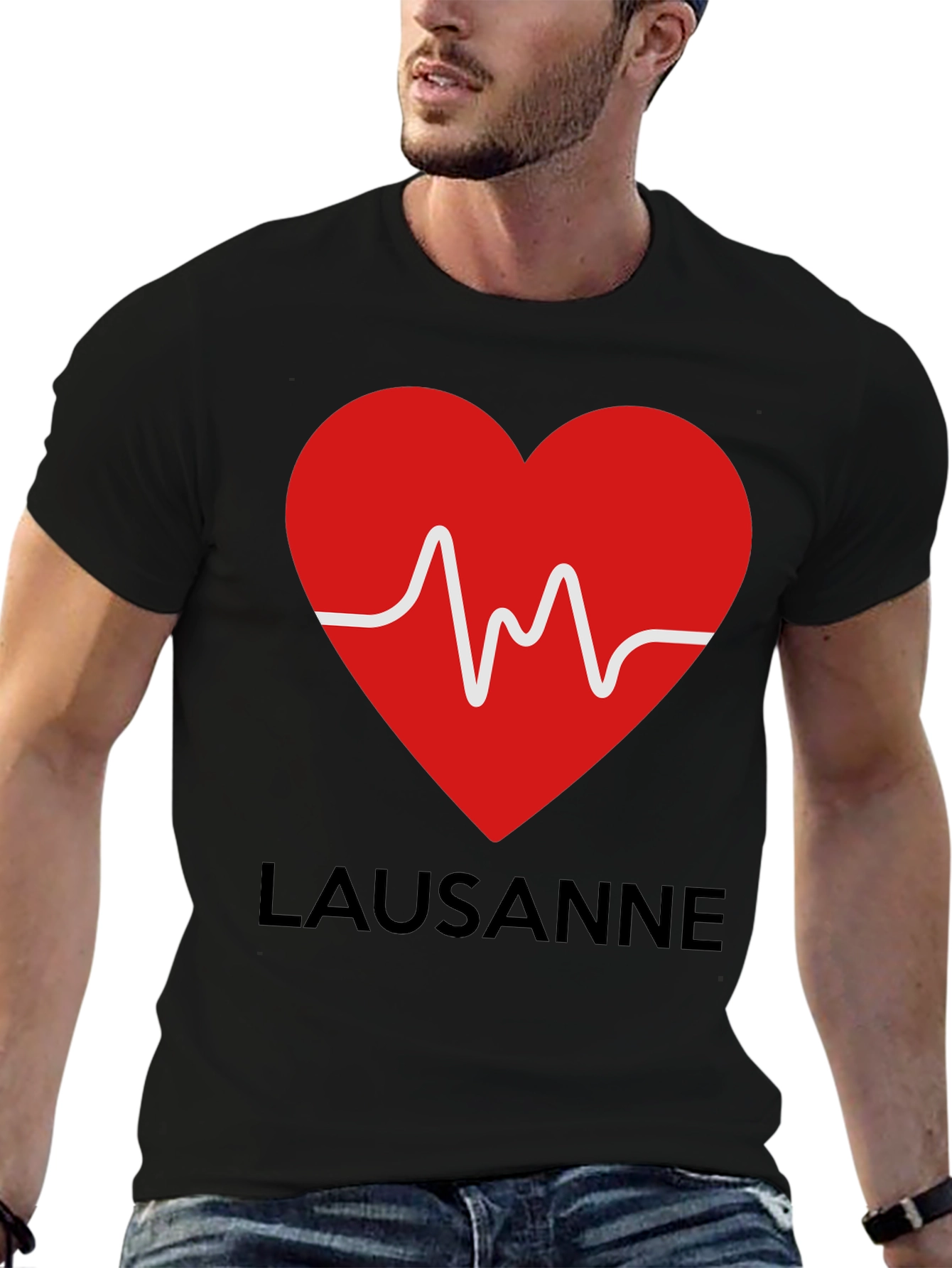 Lausanne Heartbeat Graphic Tee - Stylish Black T-Shirt