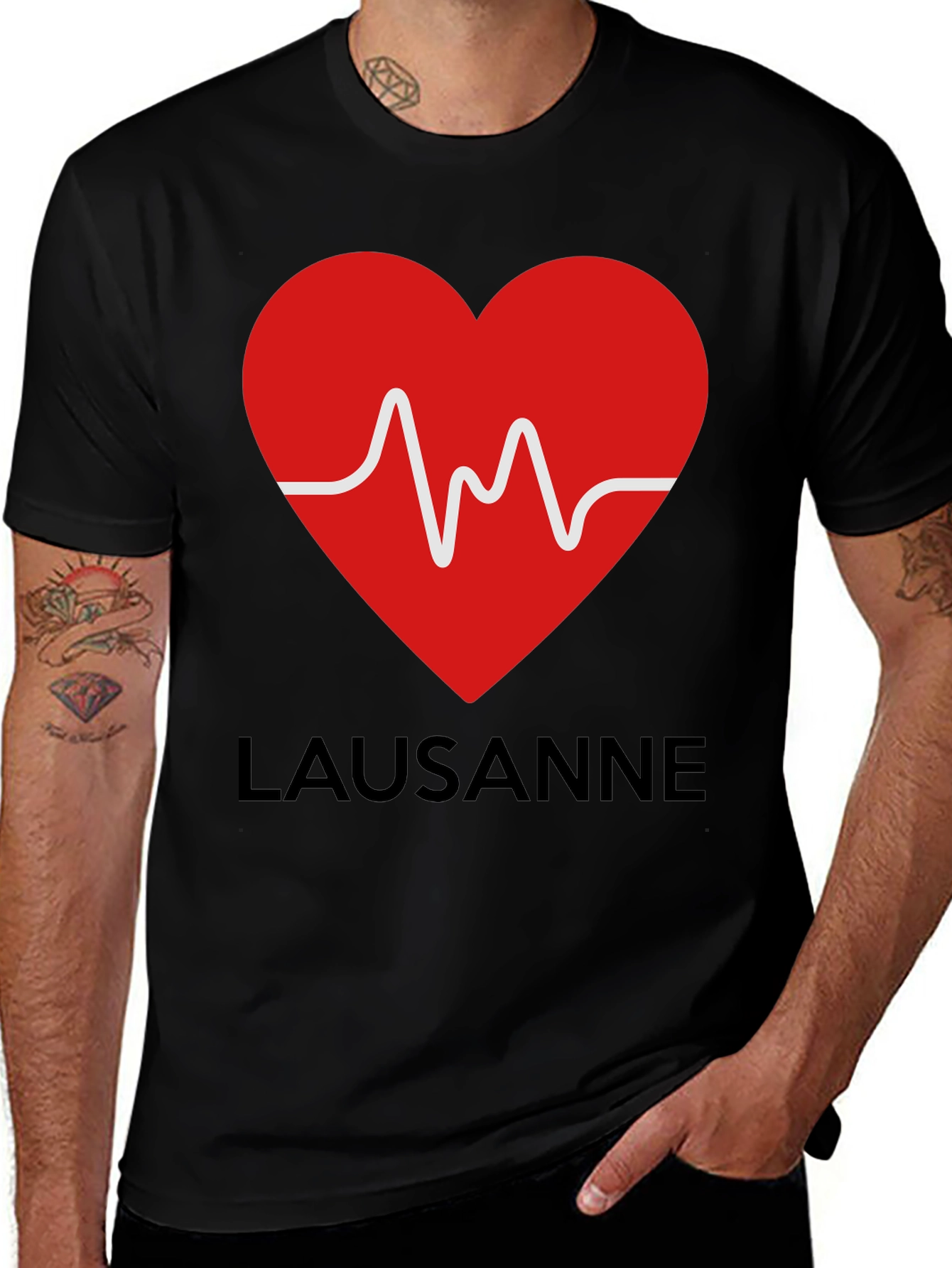 Lausanne Heartbeat Graphic Tee - Stylish Black T-Shirt