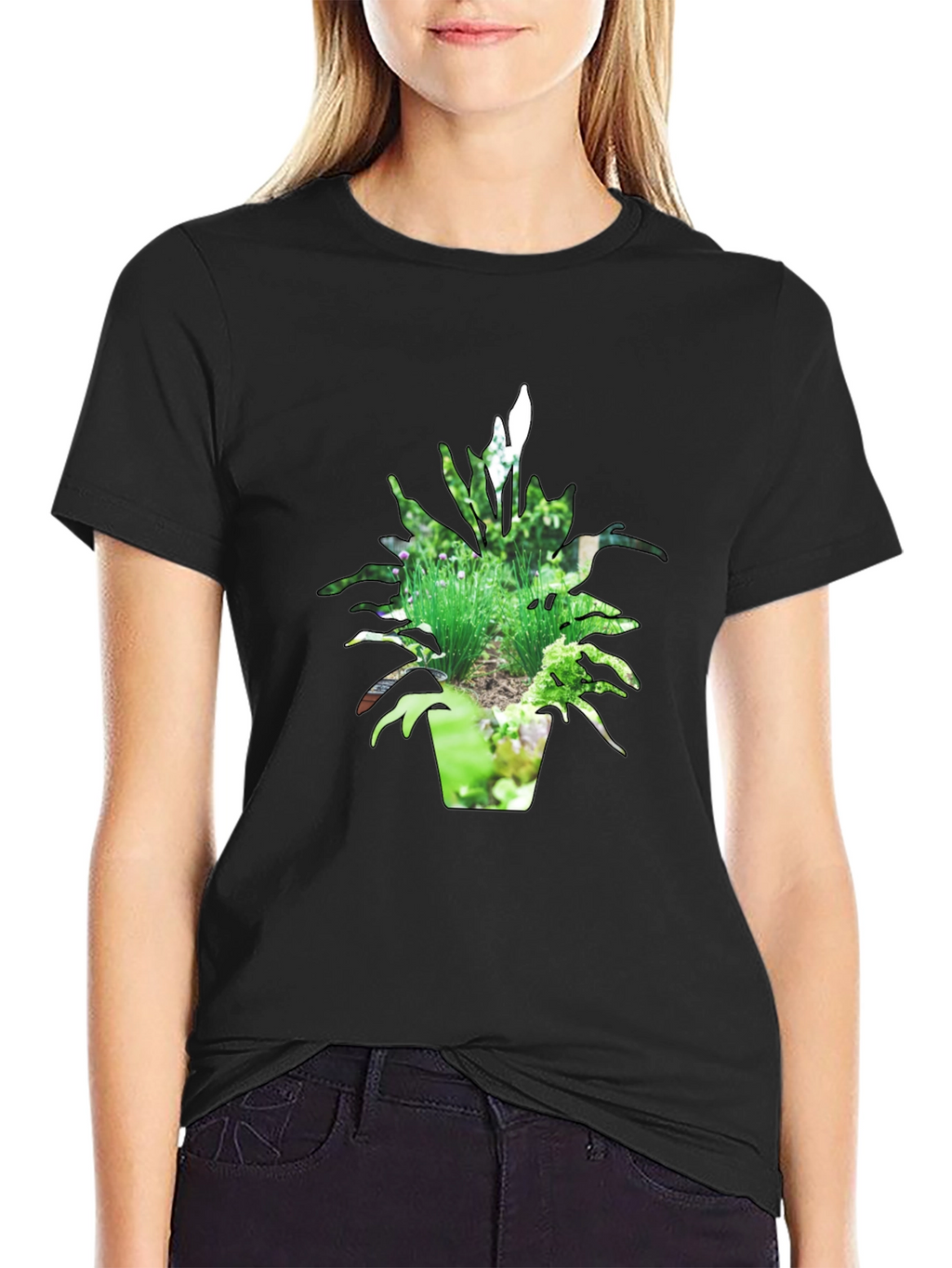 Nature Pot Plant Black T-Shirt