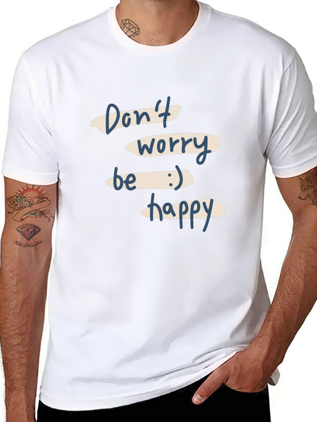 Dont Worry Be Happy Black Graphic T-Shirt
