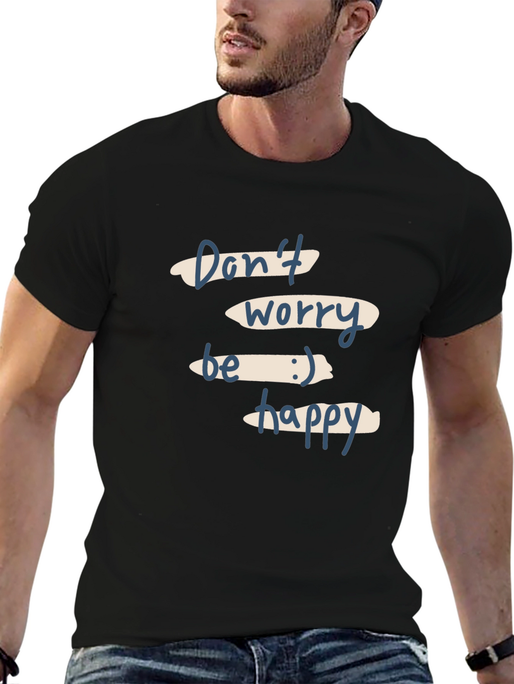 Dont Worry Be Happy Black Graphic T-Shirt