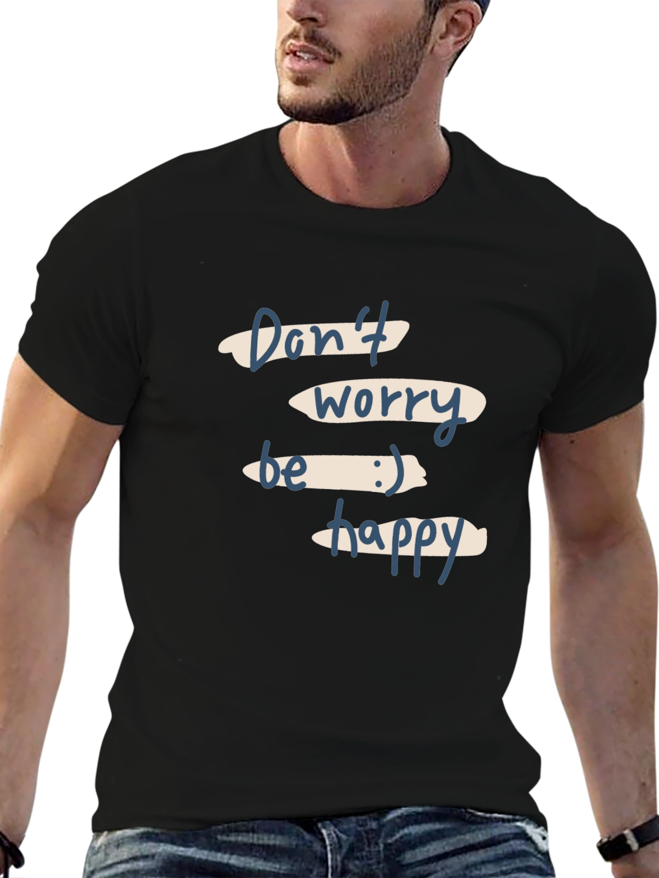 Dont Worry Be Happy Black Graphic T-Shirt