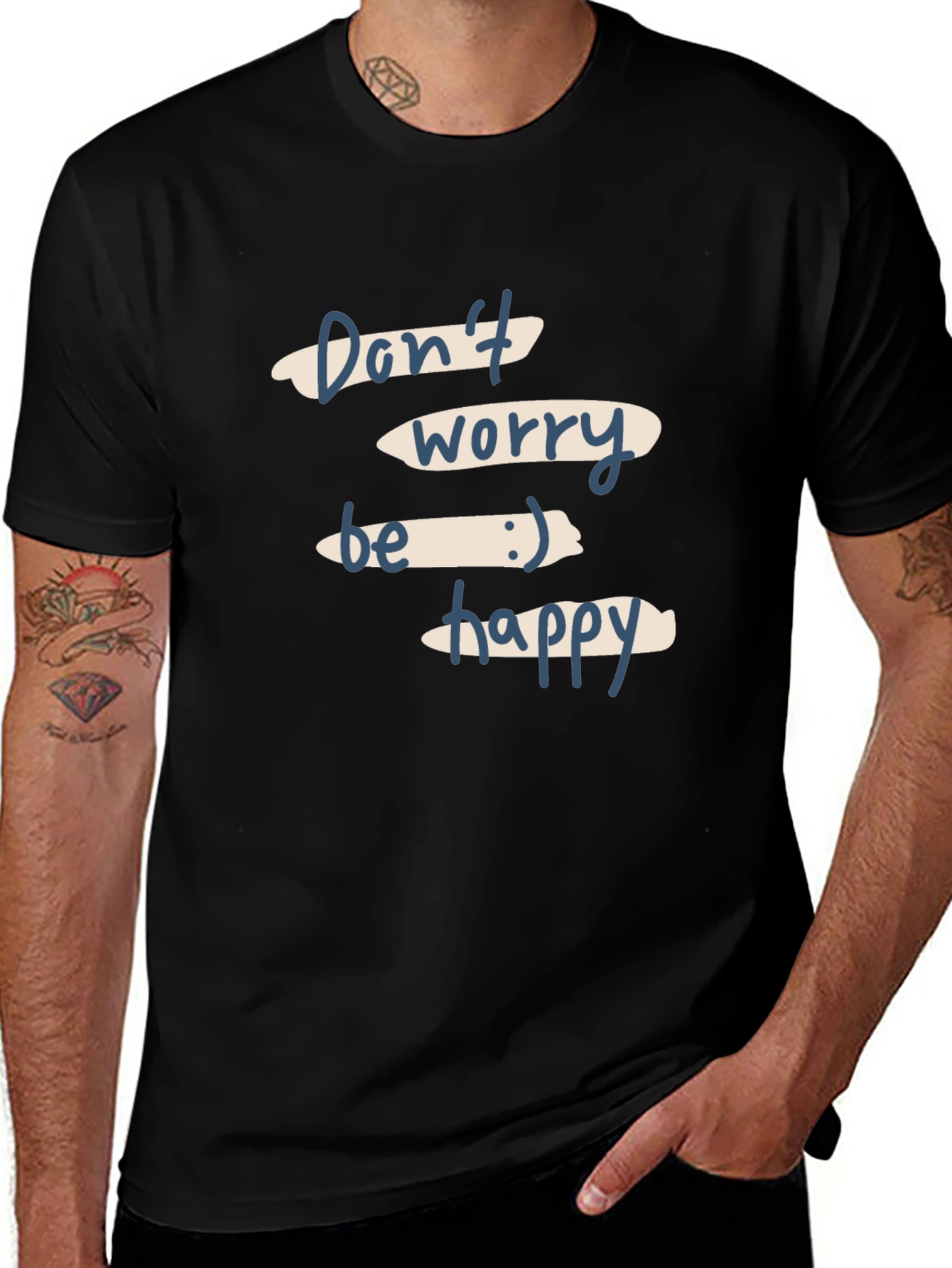 Dont Worry Be Happy Black Graphic T-Shirt