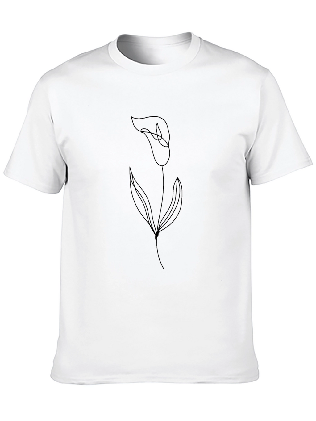 Mens Minimalist Lily Flower Graphic Black T-Shirt
