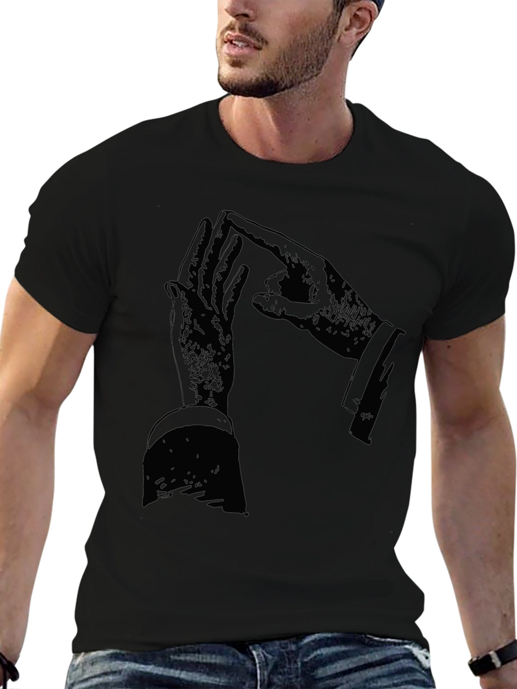 Graphic Black T-Shirt with Hand Design