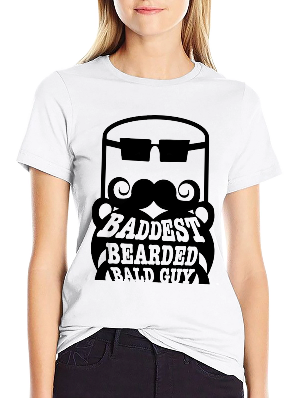 Baddest Bearded Bald Guy Black Graphic Tee
