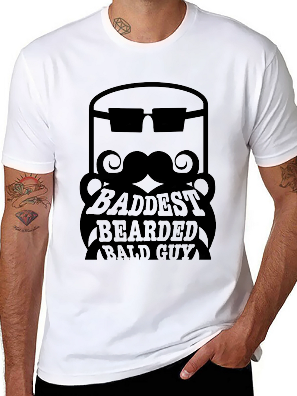 Baddest Bearded Bald Guy Black Graphic Tee
