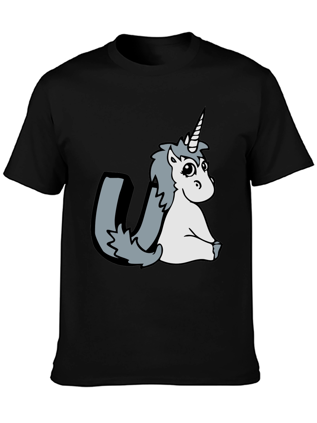 Unicorn Graphic Tee - Black Cotton Blend T-Shirt