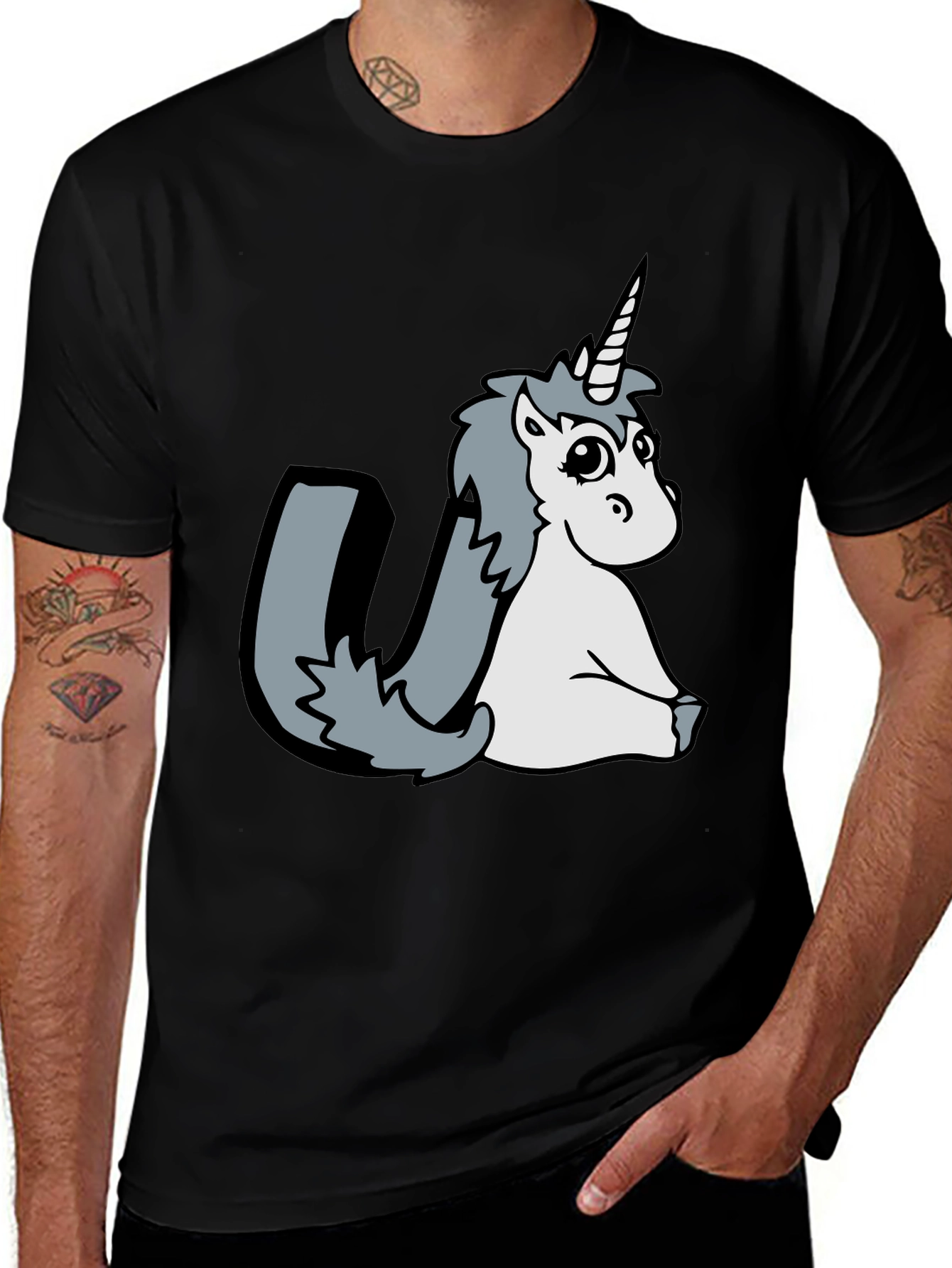 Unicorn Graphic Tee - Black Cotton Blend T-Shirt