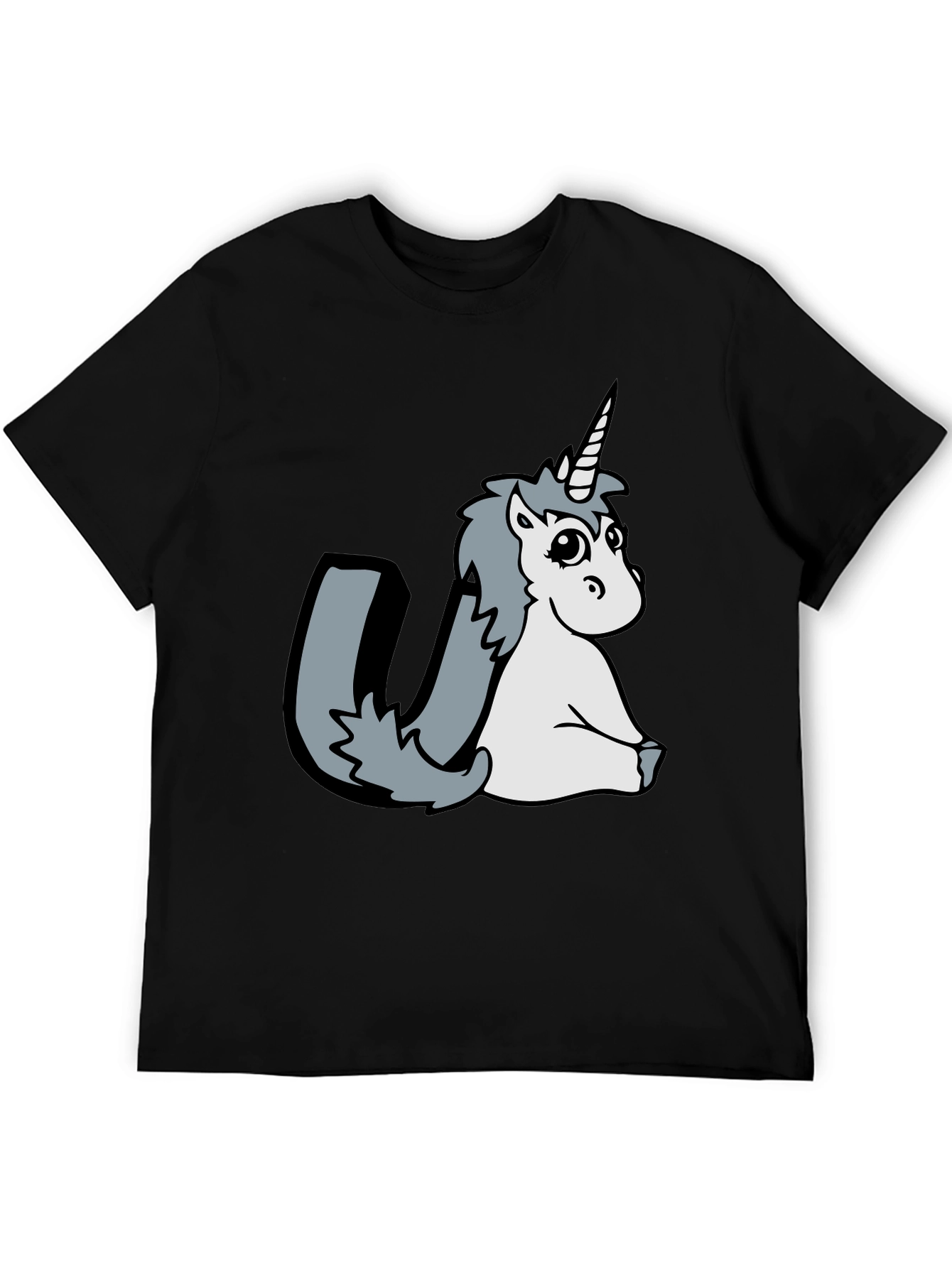Unicorn Graphic Tee - Black Cotton Blend T-Shirt