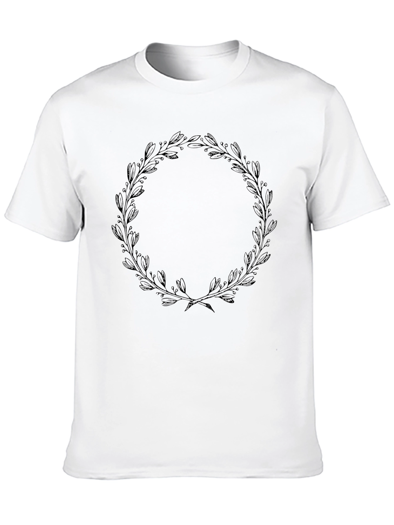 Black T-Shirt with Leaf Wreath Design