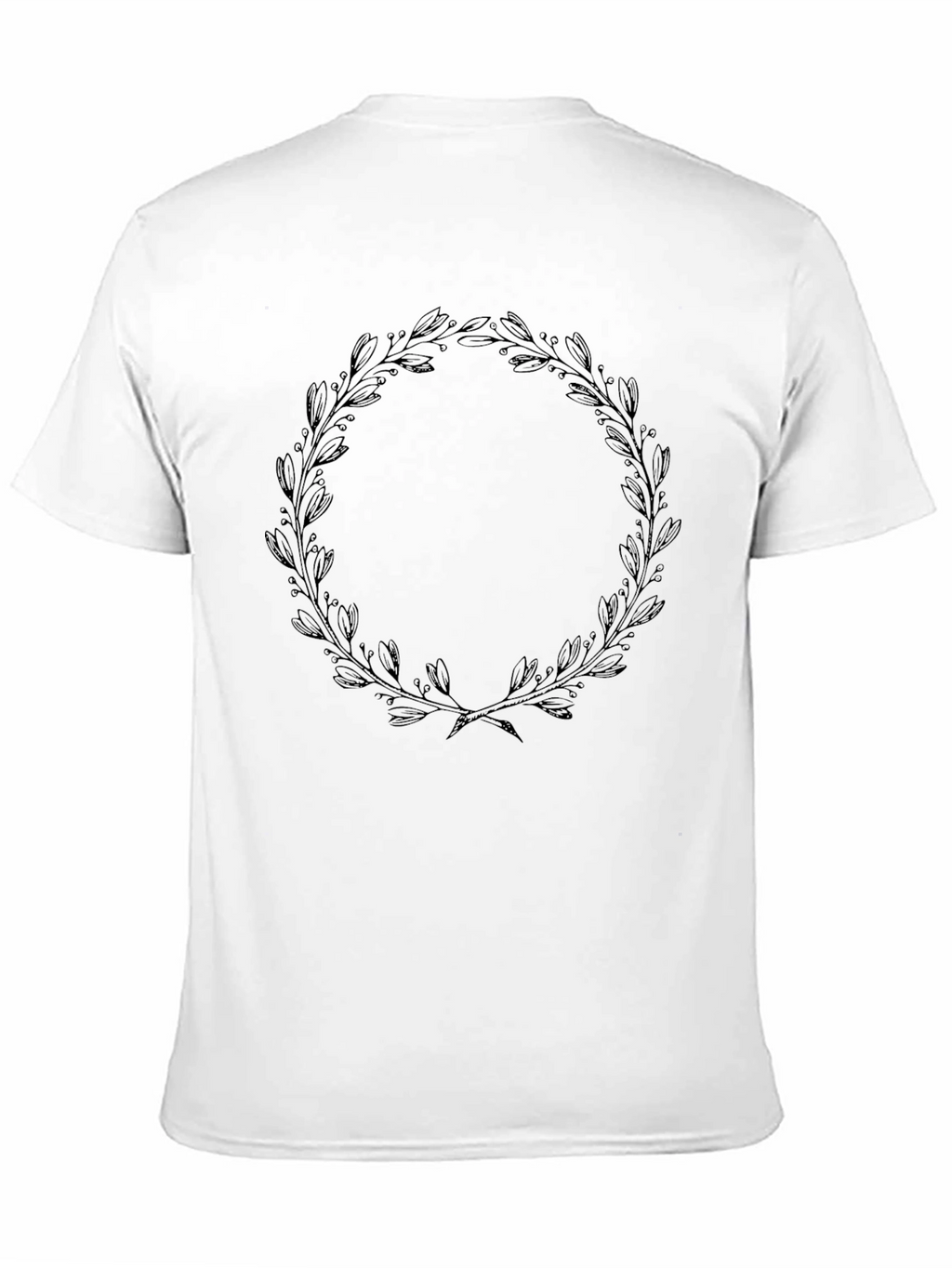 Black T-Shirt with Leaf Wreath Design