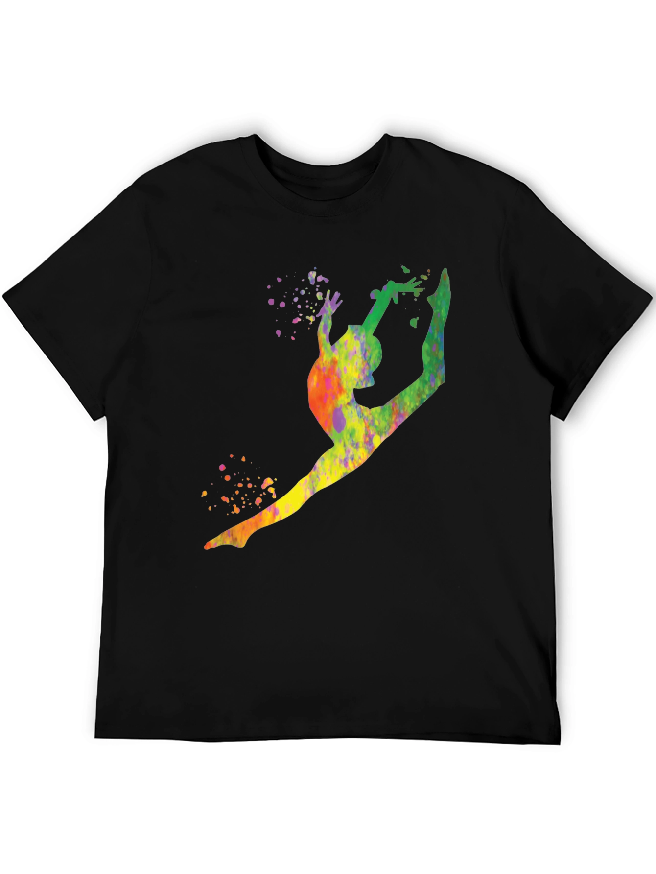Gymnast Watercolor Splatter Black T-Shirt