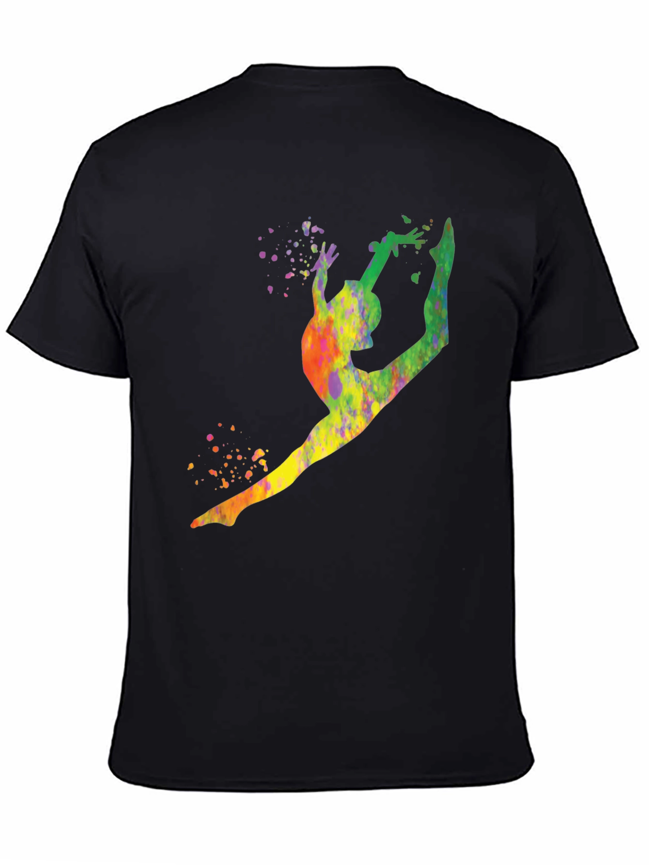 Gymnast Watercolor Splatter Black T-Shirt