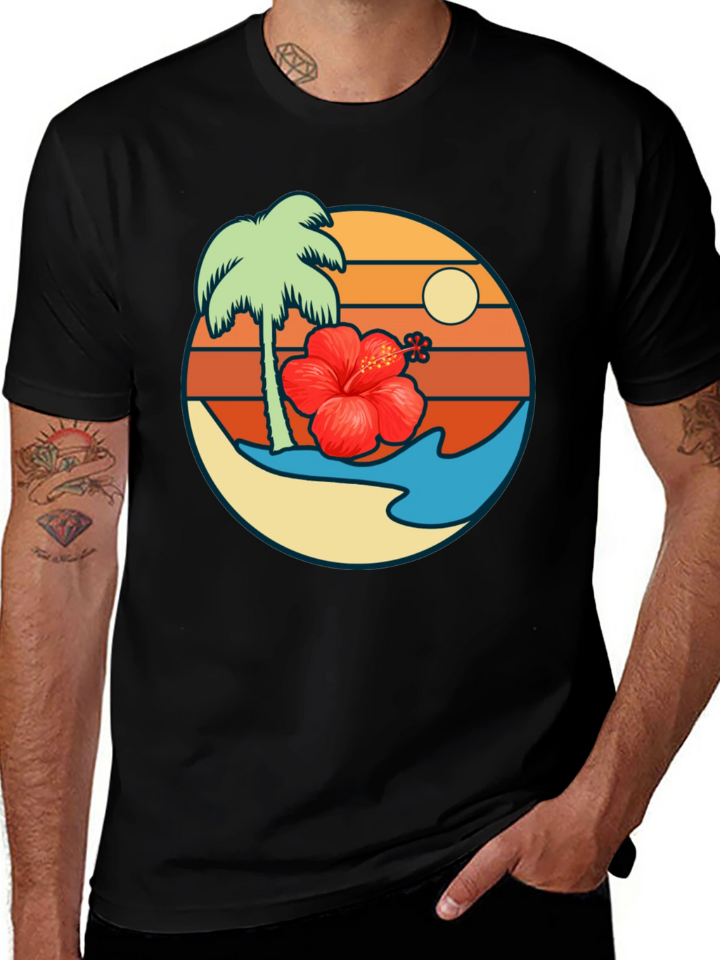 Tropical Island Graphic T-Shirt - Black