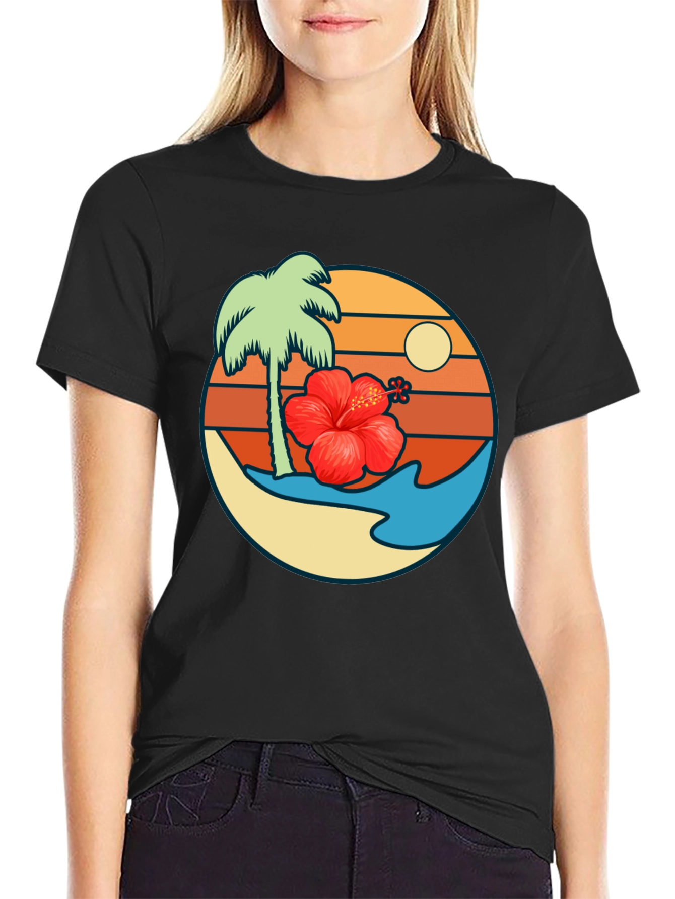 Tropical Island Graphic T-Shirt - Black