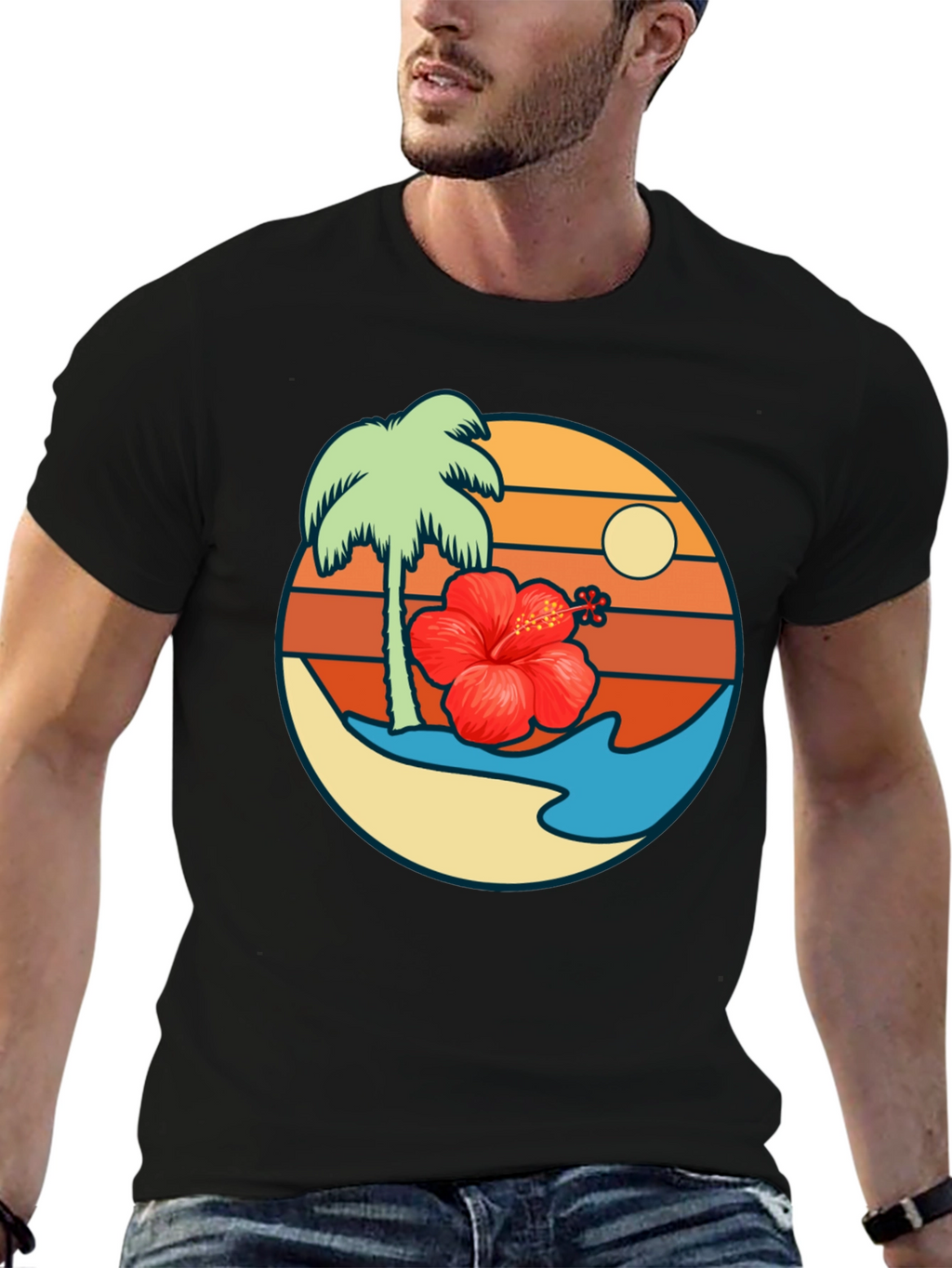 Tropical Island Graphic T-Shirt - Black