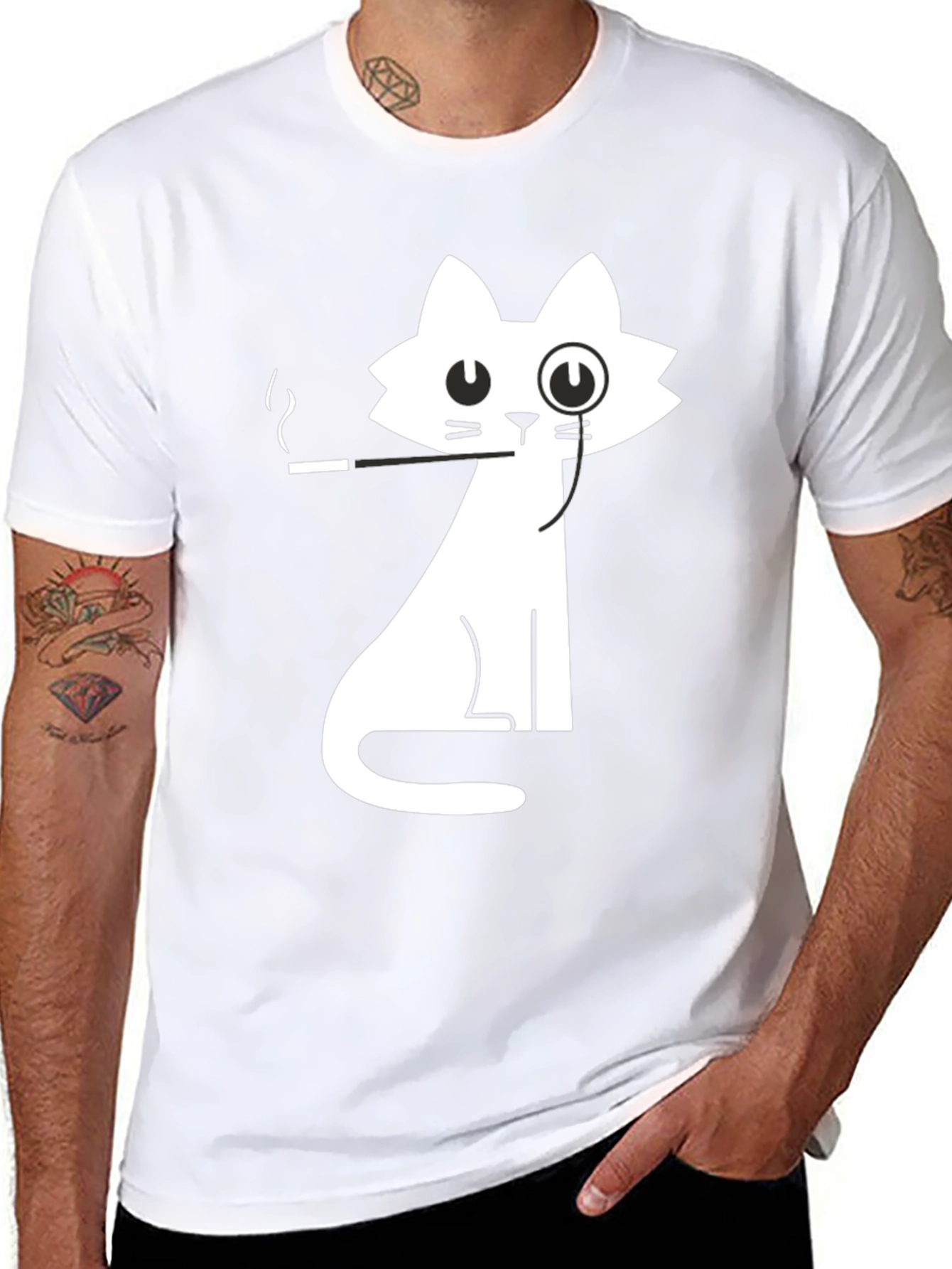 Gentleman Cat Graphic Tee - Black Cotton T-Shirt
