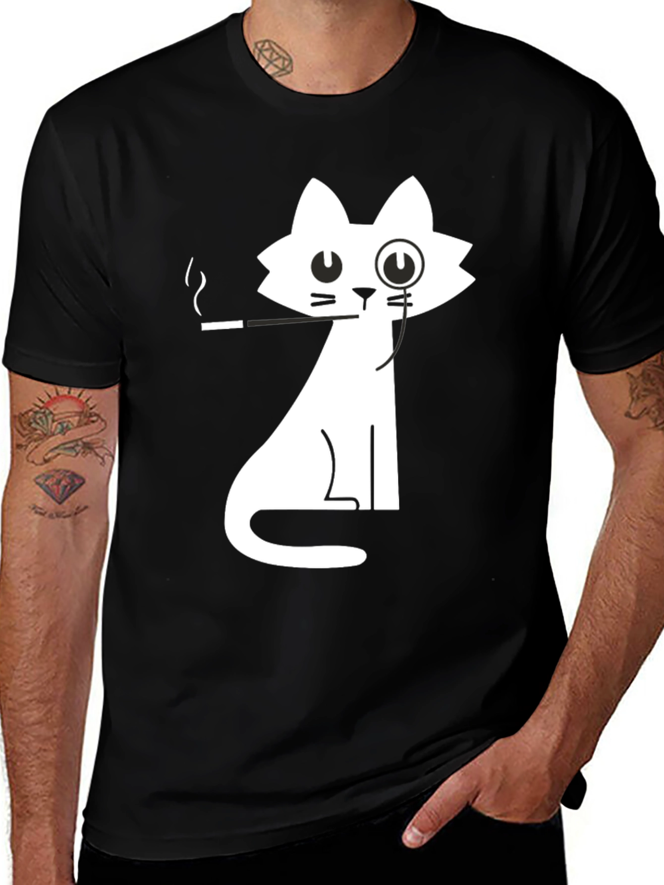 Gentleman Cat Graphic Tee - Black Cotton T-Shirt
