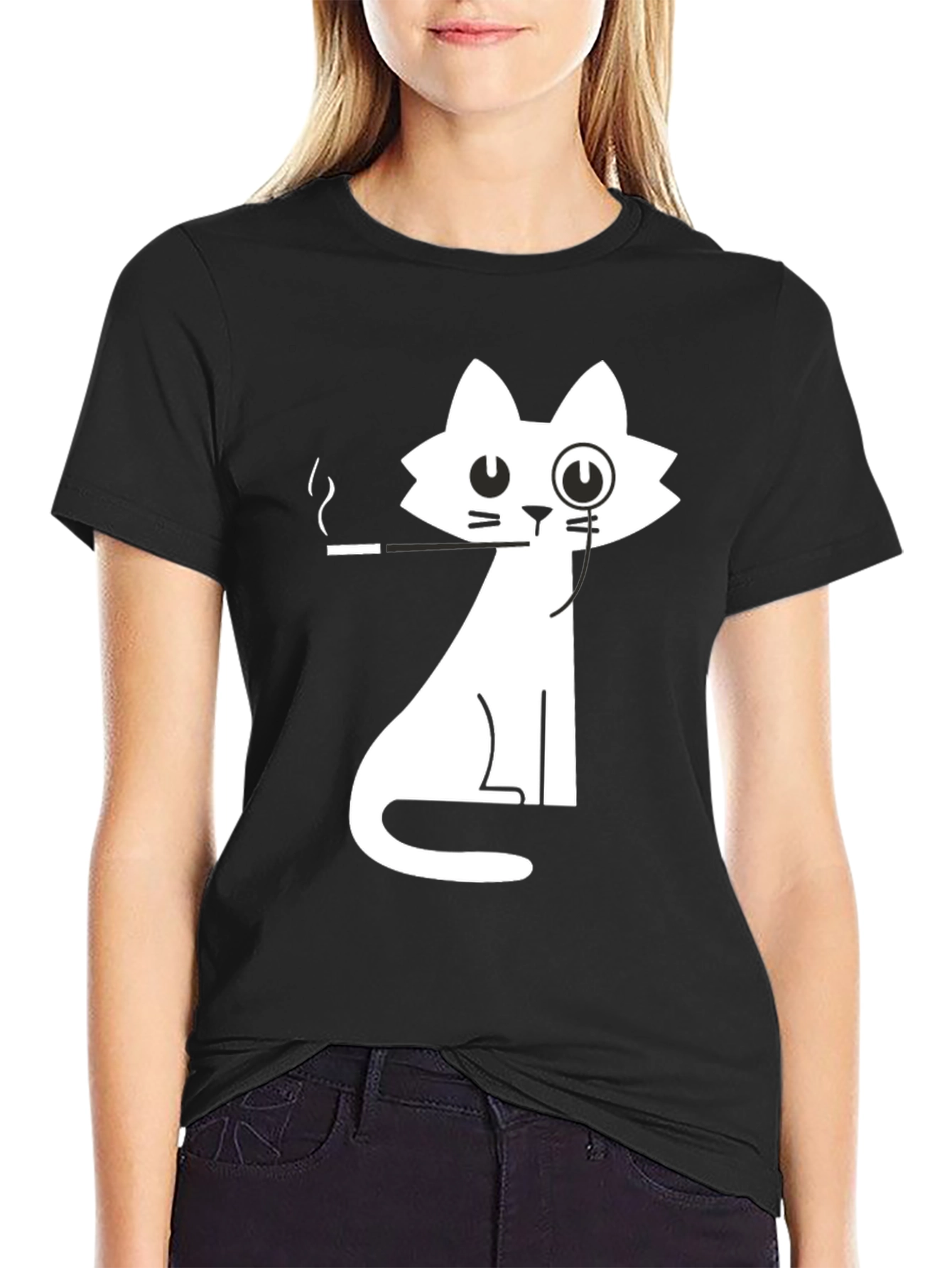 Gentleman Cat Graphic Tee - Black Cotton T-Shirt