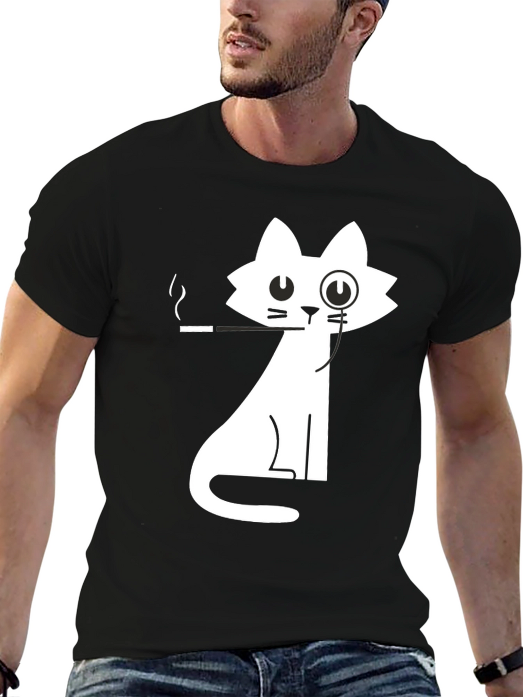 Gentleman Cat Graphic Tee - Black Cotton T-Shirt