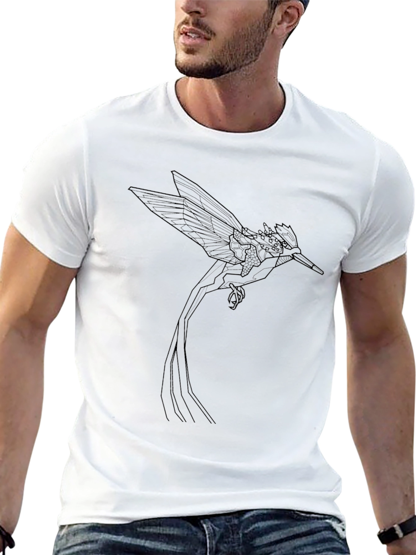 Geometric Hummingbird Graphic Tee - Black