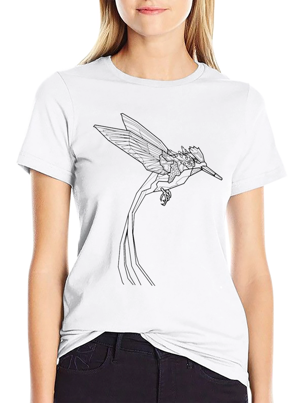 Geometric Hummingbird Graphic Tee - Black