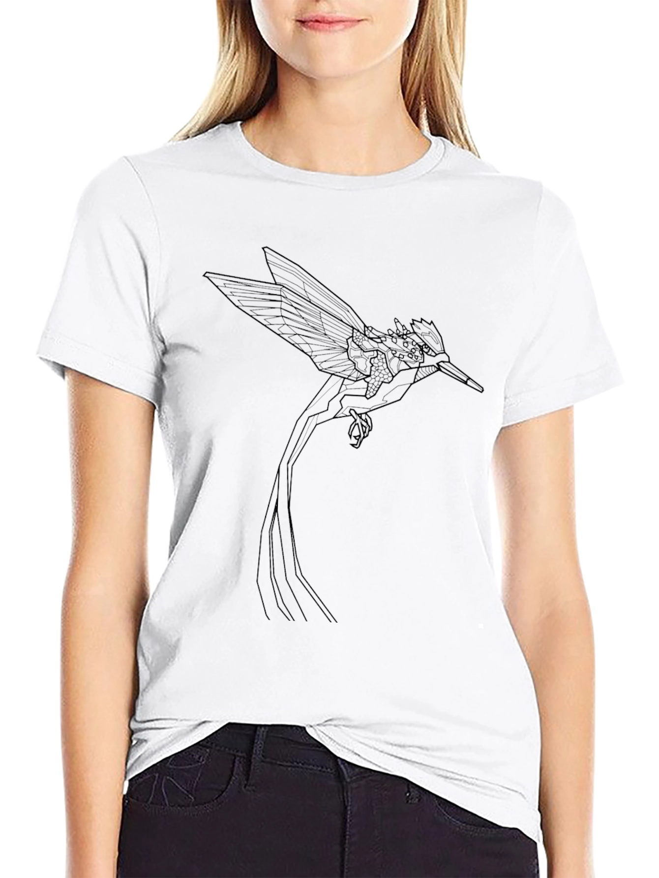 Geometric Hummingbird Graphic Tee - Black