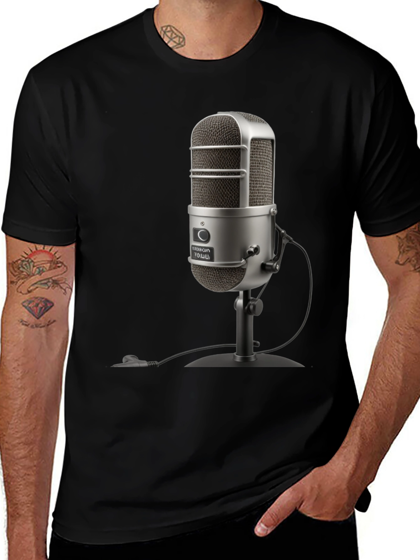 Vintage Microphone Black T-Shirt
