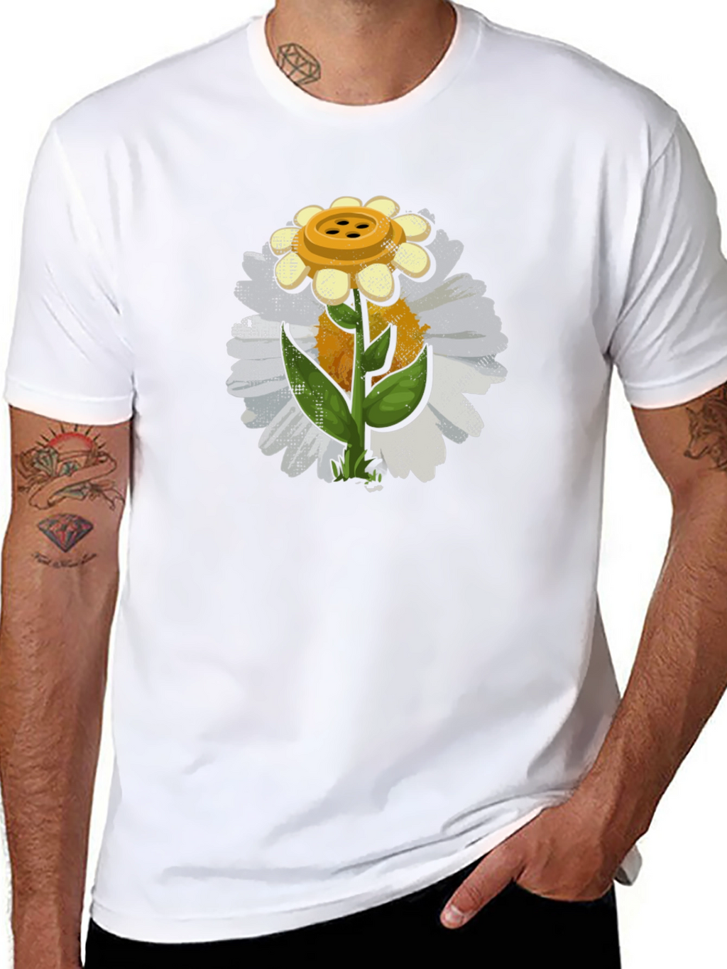 Button Daisy Graphic T-Shirt - Black