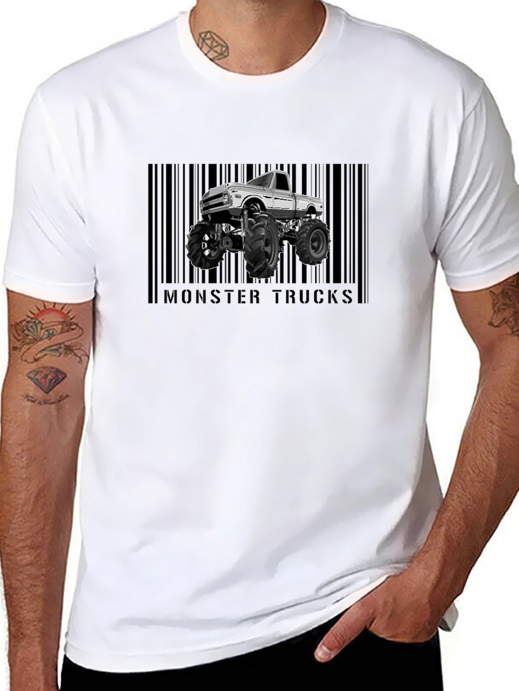 Monster Trucks Graphic Tee - Cool Barcode Design