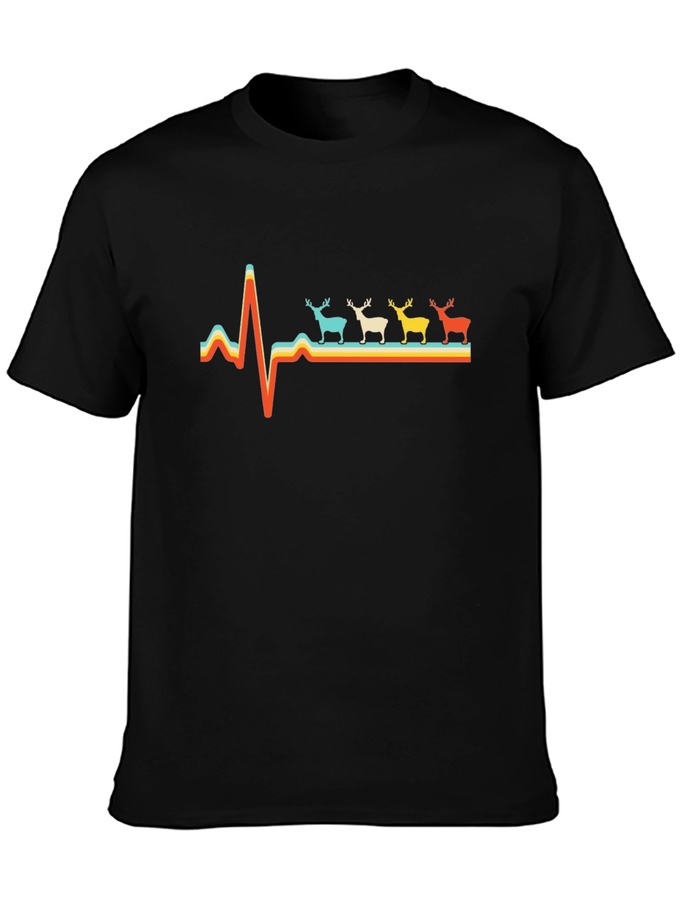 Retro Heartbeat Reindeer Graphic T-Shirt