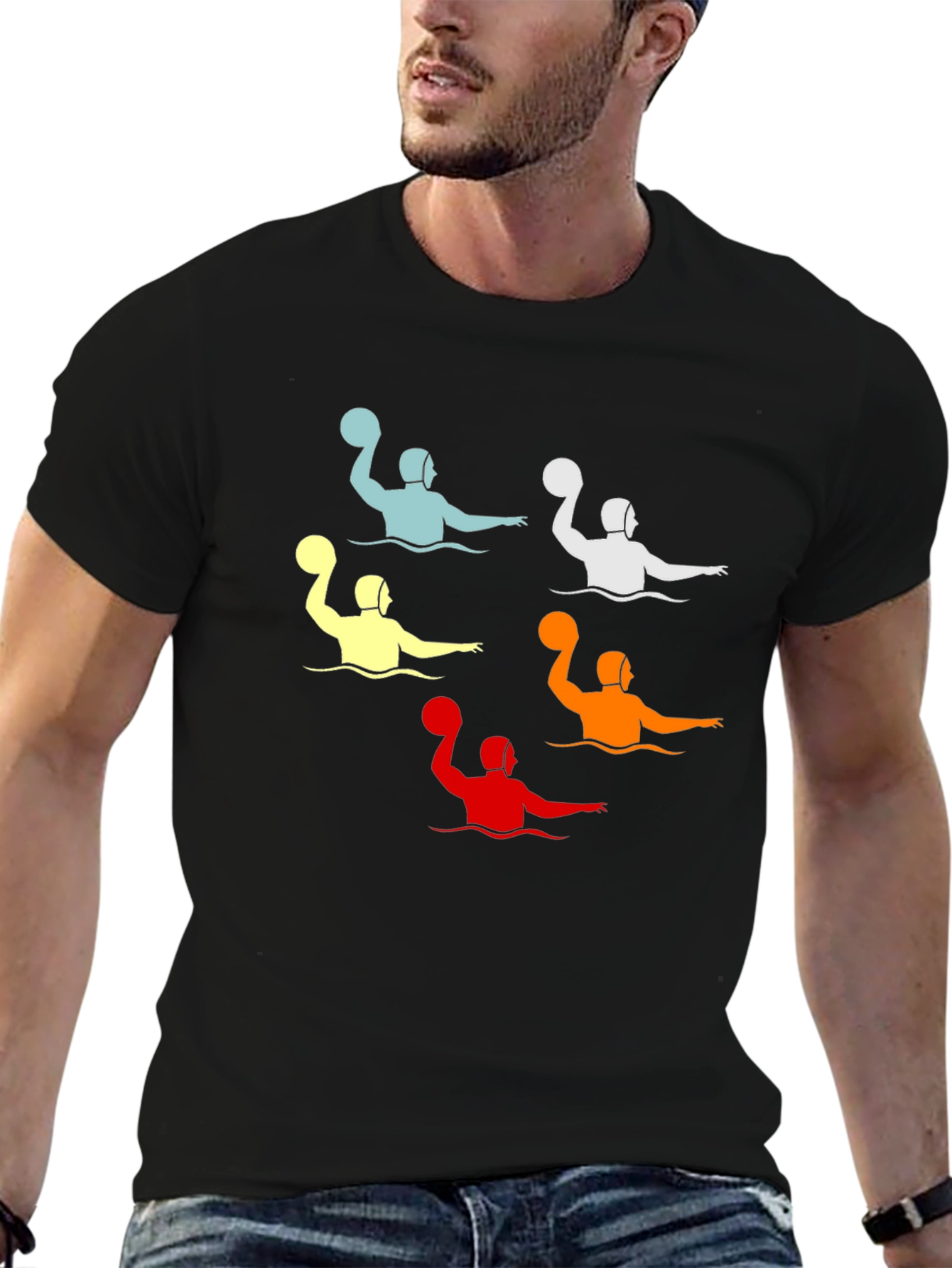 Colorful Water Polo Player Graphic T-Shirt