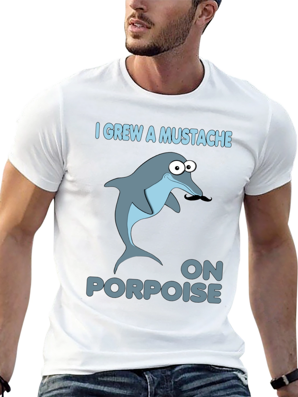 Funny Dolphin Mustache Pun T-Shirt