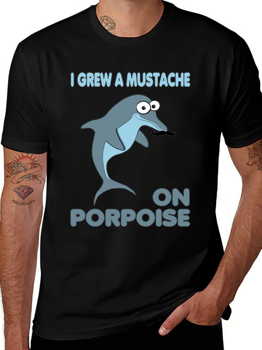 Funny Dolphin Mustache Pun T-Shirt
