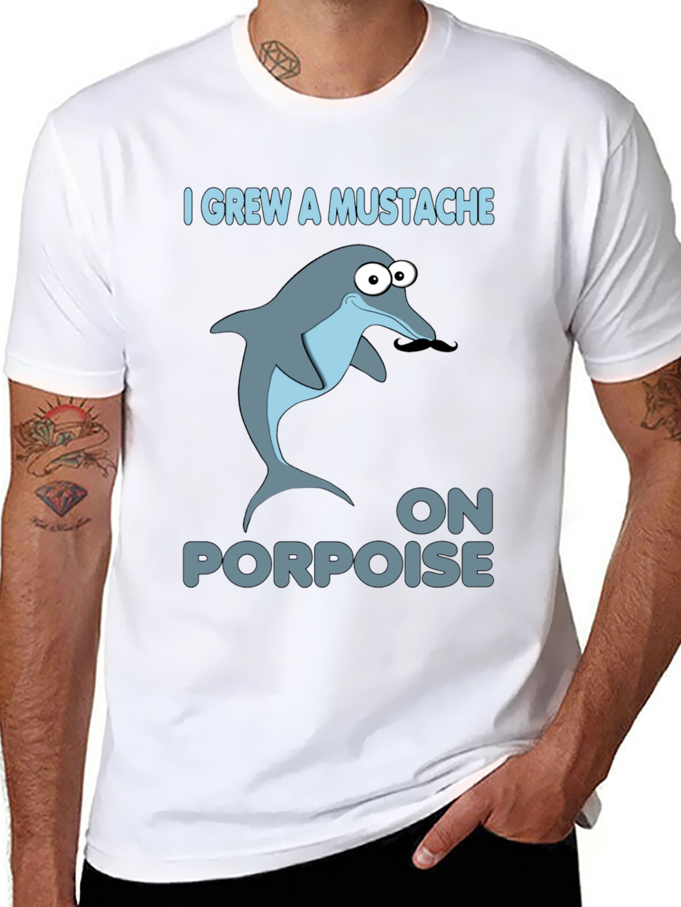 Funny Dolphin Mustache Pun T-Shirt