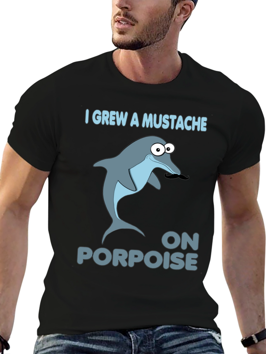 Funny Dolphin Mustache Pun T-Shirt