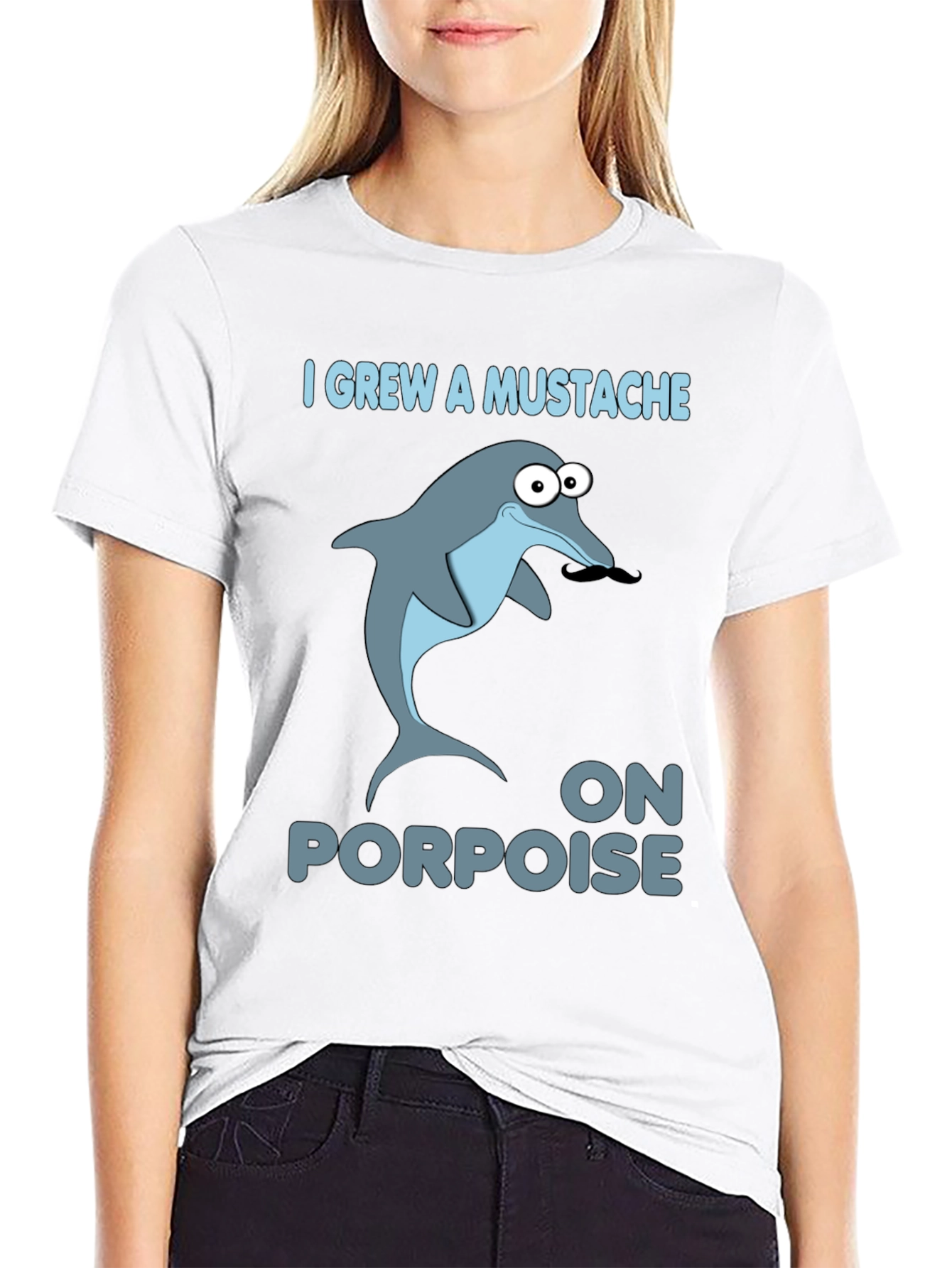 Funny Dolphin Mustache Pun T-Shirt